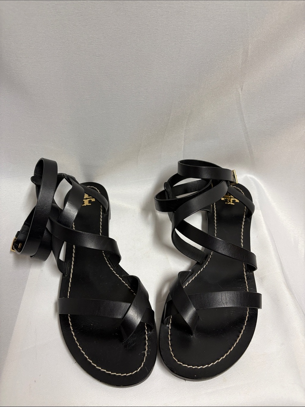 Tory Burch Patos Leather Wrap Around Gladiator Sandals Black Size 10.5 - Picture 4 of 6